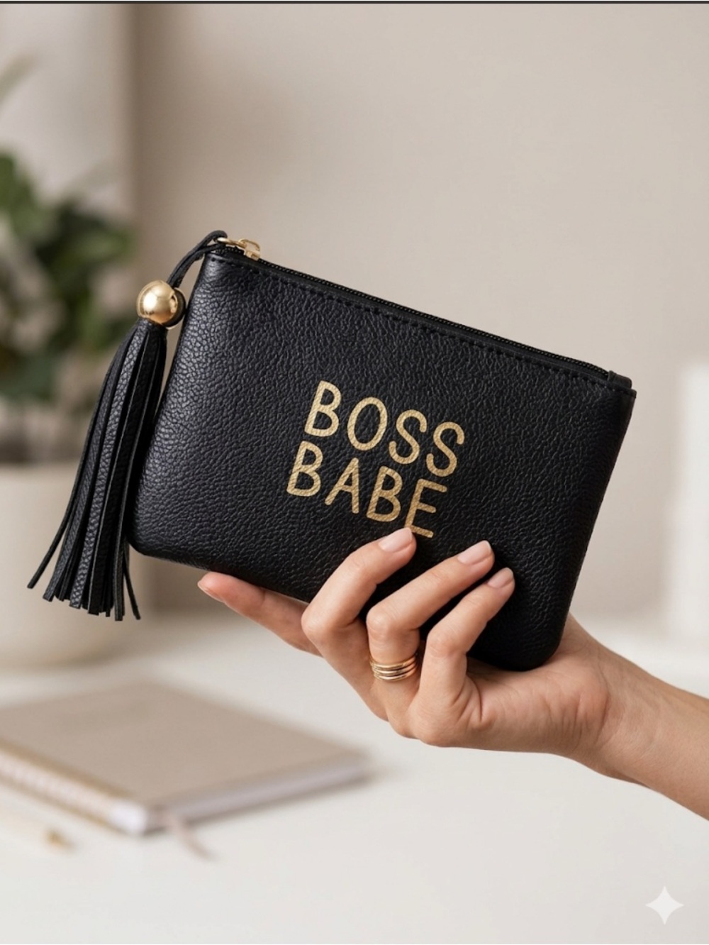 Black 'Boss Babe' Tassel Zip Pouch - Women's Bag